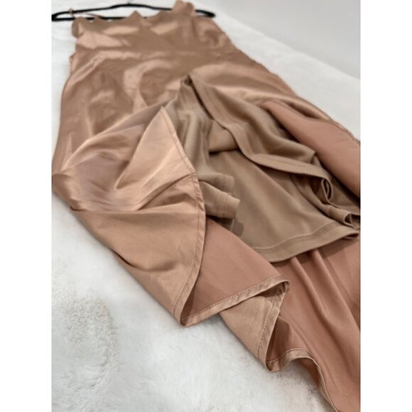 NWD Lulu's Size M Sereno Satin Cowl Neck Asymmetrical Midi Dress In Champagne - Picture 11 of 14
